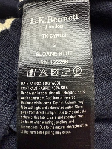 Womens L.K. Bennet Jumper Blue Small 6-8 uk Round Neck Polka Dot silk wool - Picture 7 of 15