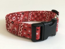 RED BANDANA PRINT ADJUSTABLE DOG COLLAR hand crafted YOU CHOOSE SIZE 