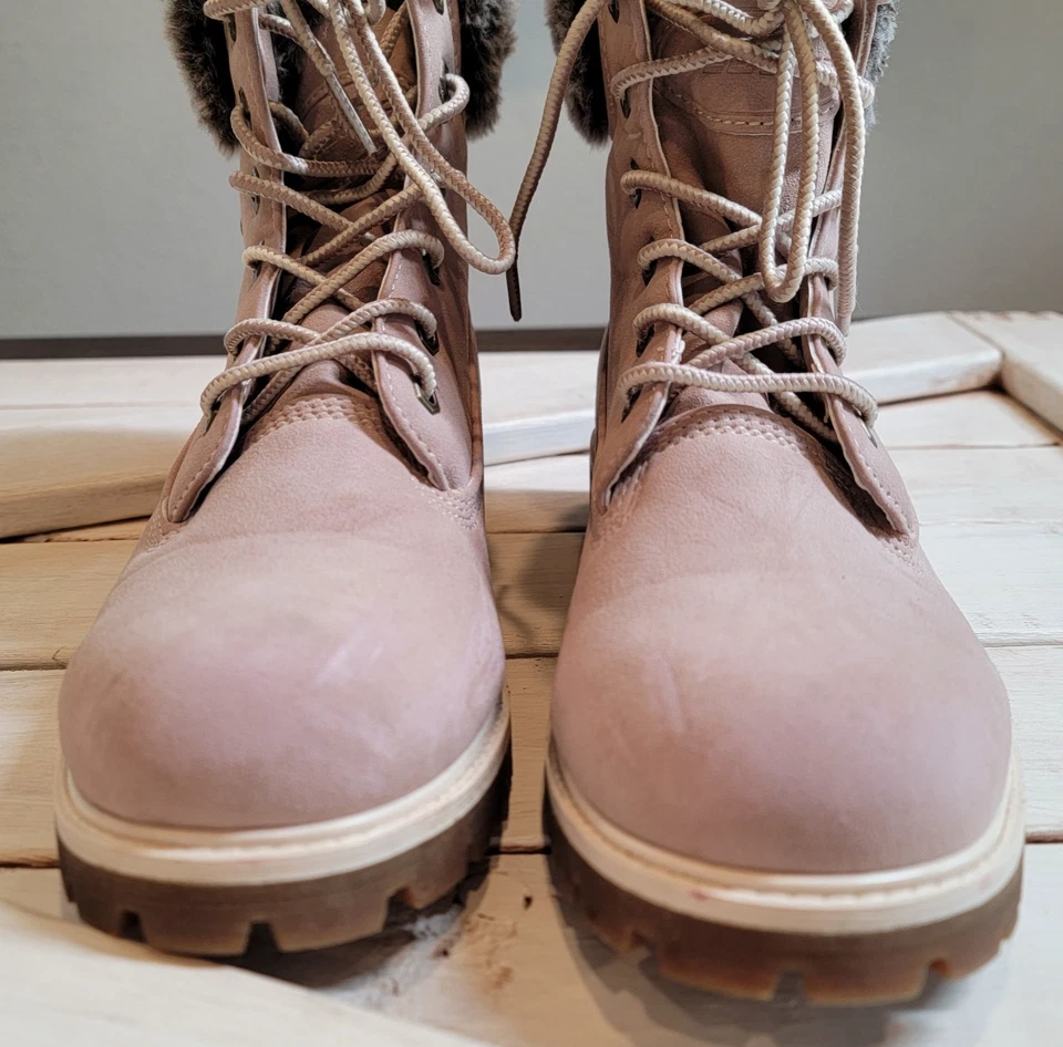 Lugz Empire Hi Faux-Fur Water Resistant Lace Up Boots sz 8 Soft Rose Pink Tan - Image 4 of 4