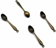 5 Large Spoon Pendants Antiqued Bronze Cooking Charms Chef Miniatures 55mm