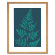 Navy And Teal Fern Leaf Art Print Framed Poster Wall Decor