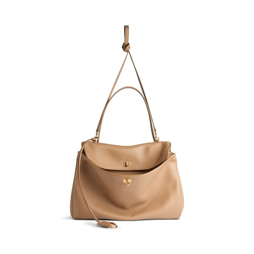 BALENCIAGA Rodeo Large $5450 Latte Smooth Leather Handbag New And Authentic