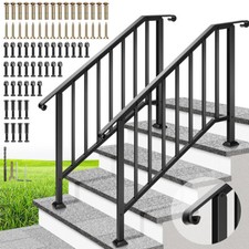 2-Pack 4 Step Hand Rails for Outdoor Steps Wrought Iron Railing for Porch Deck