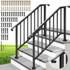 2-Pack 4 Step Hand Rails for Outdoor Steps Wrought Iron Railing for Porch Deck