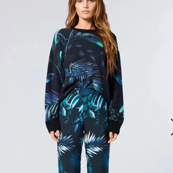 500 RtA EMMA DISTRESSED TROPICAL PALM CASHMERE SWEATER SIZE XS XSMALL