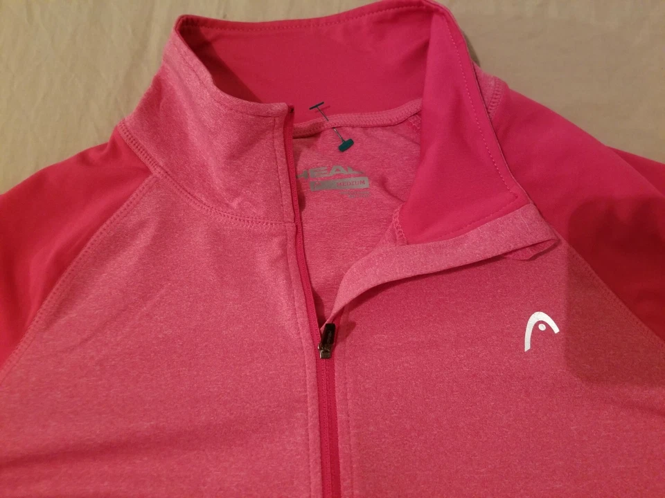 Camisa Mujer Cabeza Media Cremallera M Mediana Roja Atlética Gimnasio Entrenamiento Tenis Manga Larga Foto 2 de 4