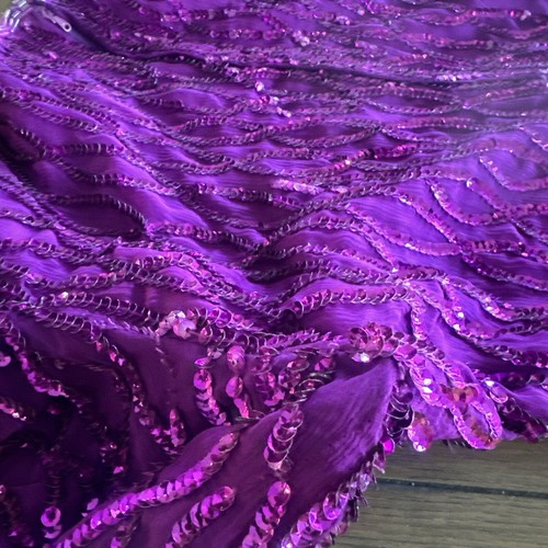 Vtg Lawrence Kazar Dress Plum Purple Silk Sequin Beaded Hand Sewn Petite Medium - Picture 22 of 22