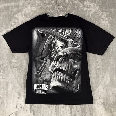 DYSZONETM Original Black Aztec Skull Graphic T Shirt Medium