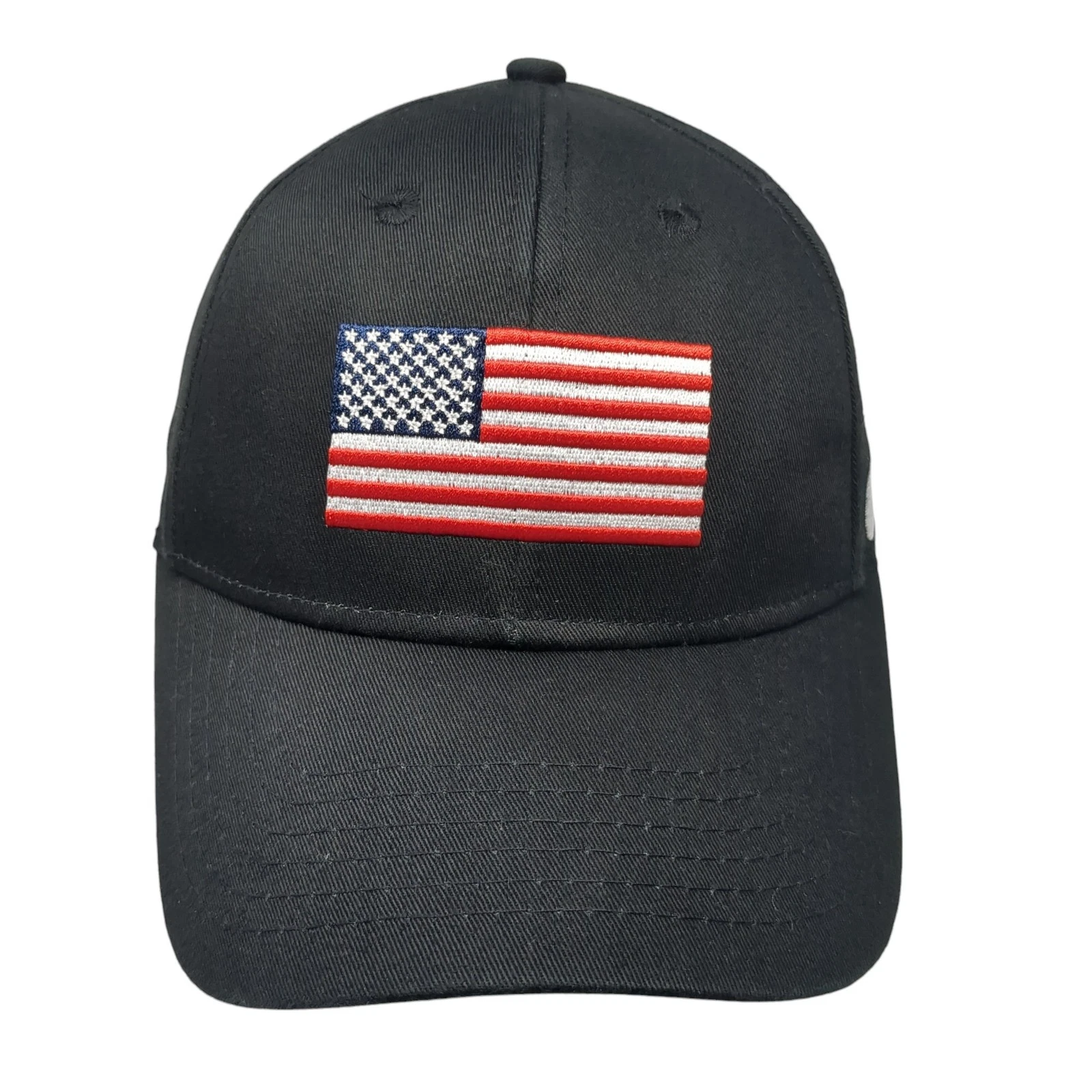 USA Flag Strapback Baseball Cap Black One Size Adjustable Patriotic K-Products
