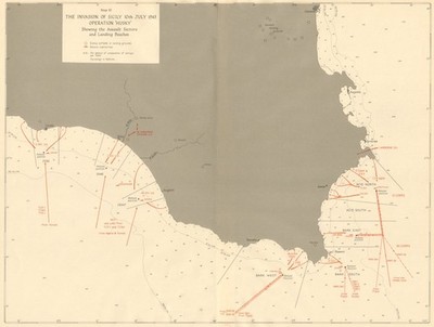 Invasion Sizilien Operation Husky Angriff Landungsstrände 10. Juli 1943 1954 Karte