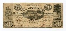 1839 $50 The Mississippi Rail Road Co. - Natchez, MISSISSIPPI Post Note w/ TRAIN
