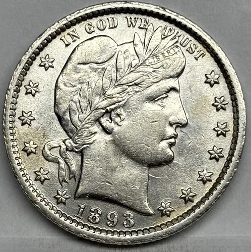 1893-O Barber Quarter, AU,  New Orleans  Mint