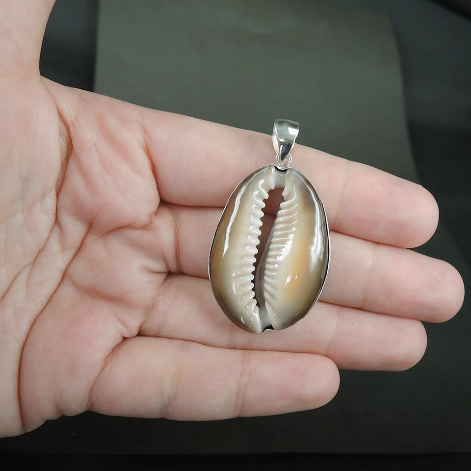 Gioielli con ciondolo in argento sterling 925 marrone naturale conchiglia di ... - Immagine 4 di 4