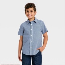 Boys' Gingham Poplin Button-Down Shirt - Cat  Jack Navy Blue M SEE DEAL  