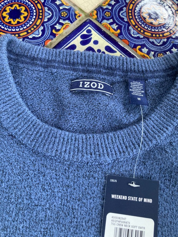 NWT IZOD Logo Blue Crew Neck Sweater Sz M 46"Chest ABTUC