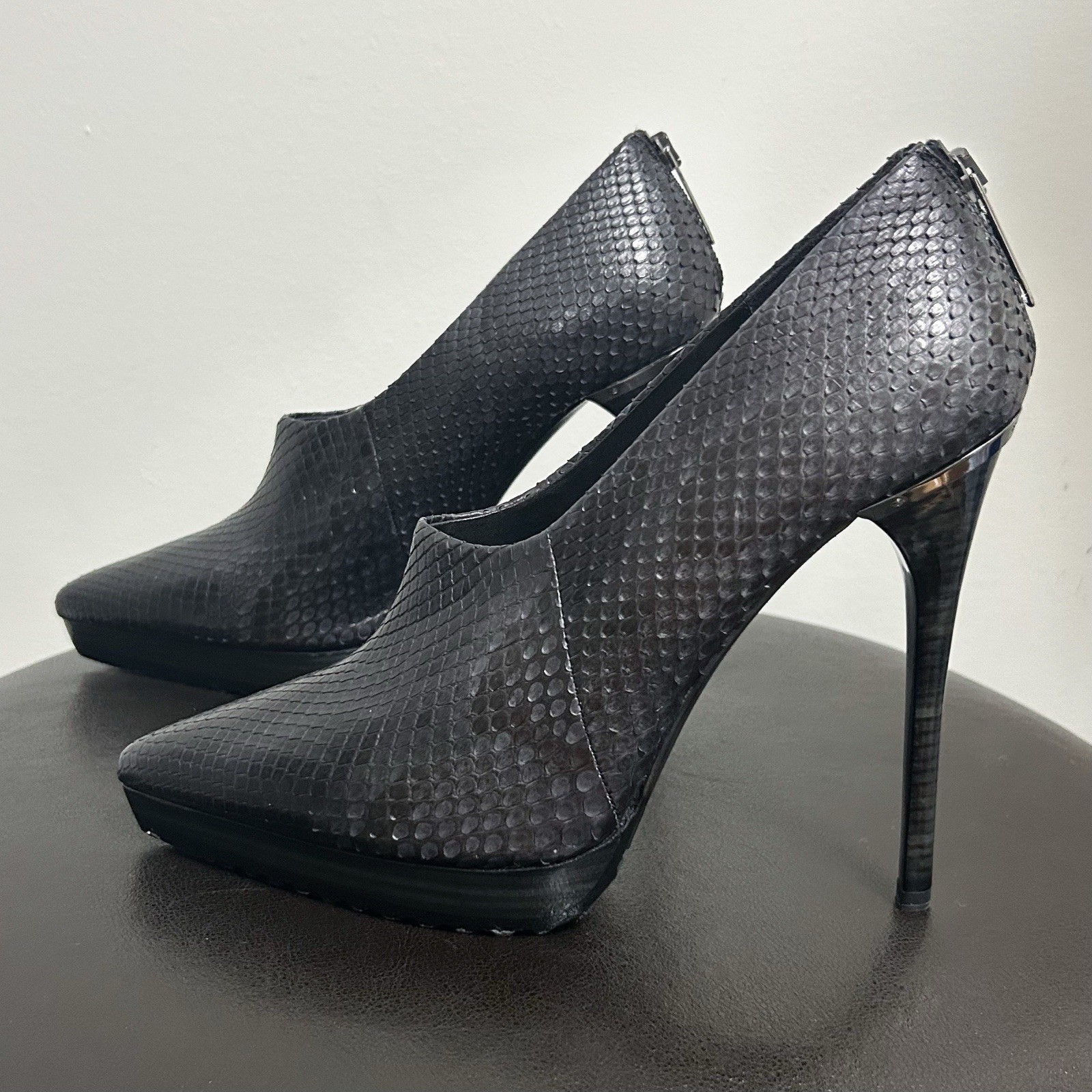 Burberry Black Gray Python Leather Platform Stile… - image 2