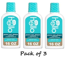 Hello Peace Out, Plaque Antigingivitis Mouthwash | 16oz | Pack of 3 Alcohol Free