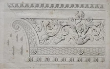 Antique 1823 Classical Architectural Engraving capitals friezes  Palmette Leaf