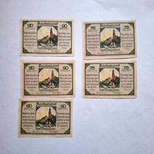 5x Notgeld Stadt Rathenow (1921) 2x 75 Pf + 3x 90 Pf Zietenhusar + opti. Serie
