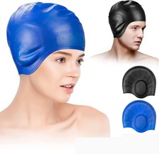 2 Pack Silicone Swim Cap Unisex Swimming Caps Men Women 3D Ear Protection