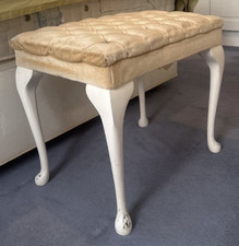 Tufted Upholstered Fabric Footstool Beige/White Legs Rectangular 50x35x45cm