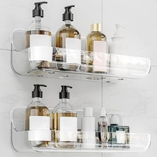 Adhesive Shower Caddy, 2 Pack Acrylic Bathroom Shelves No Drill Shower Organizer