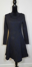 Simply Vera Vera Wang Textured Aline Long Sleeve Dress Dark Navy Black Sz Small
