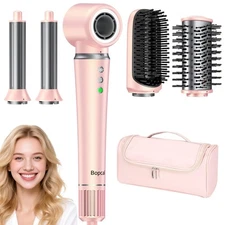 Bopcal 5-in-1 Air Wrap Hair Styler w/ Travel Bag, Pink Curler Dryer Straightener