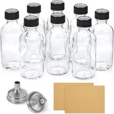AOZITA 8 Pack, 2 oz Small Clear Glass Bottles w/Lid  2 Funnels - 60ml Boston Sh