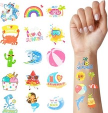 120 PCS Glitter Summer Temporary Tattoos for Kids Beach Pool Party Favors