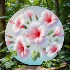 Vintage Floral Metal Wall Decor Round Sign Pink Flowers HD Printing