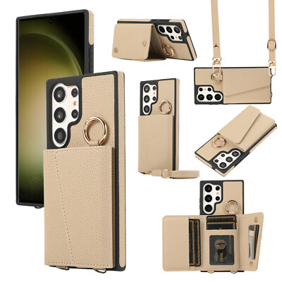 For Samsung Galaxy S24 Ultra S23+ S22 Card Wallet Crossbody Case Makeup Mirror