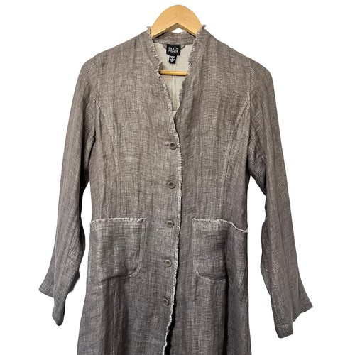 Eileen Fisher Irish Linen Long Jacket Size XS Gray Lagenlook Goblincore Forest - Picture 3 of 13