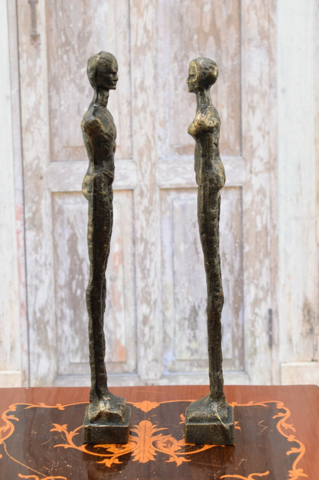 Couple Cast Iron Woman and Man - Modernist Statues - Woman and Man ...