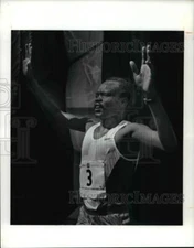 Press Photo Paul Kipkoech Crosses Finished Line at Revco Cleveland Marathon