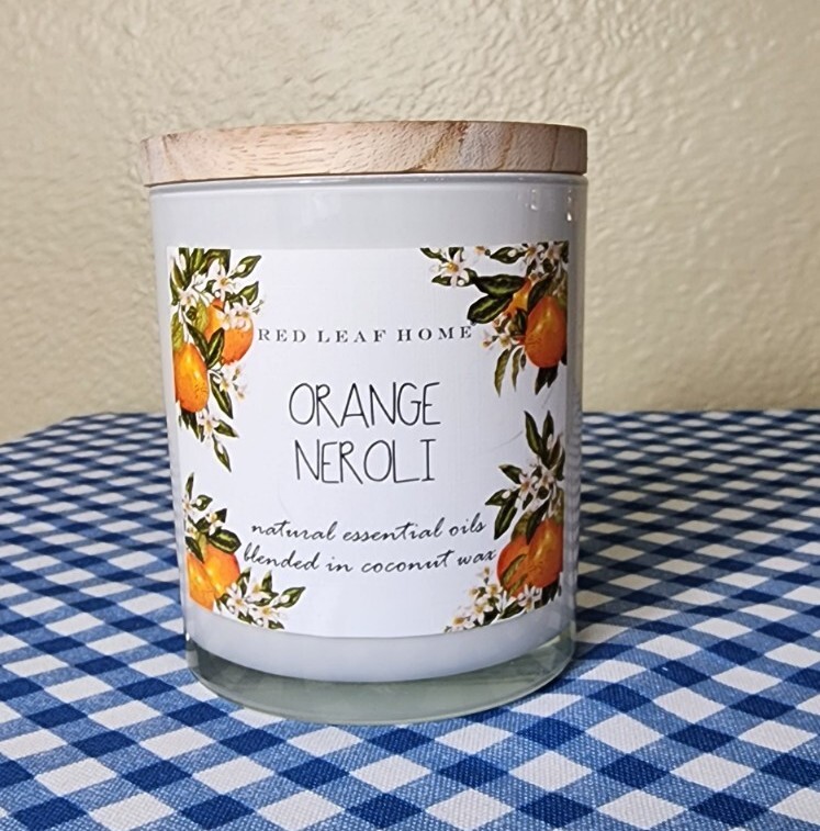Candle Orange Neroli Citrus Highly Fragrant Red Leaf Home New