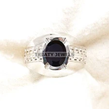 Black Onyx Oval Cut Gemstone With 925 Sterling Silver Ring For Men's #A843
