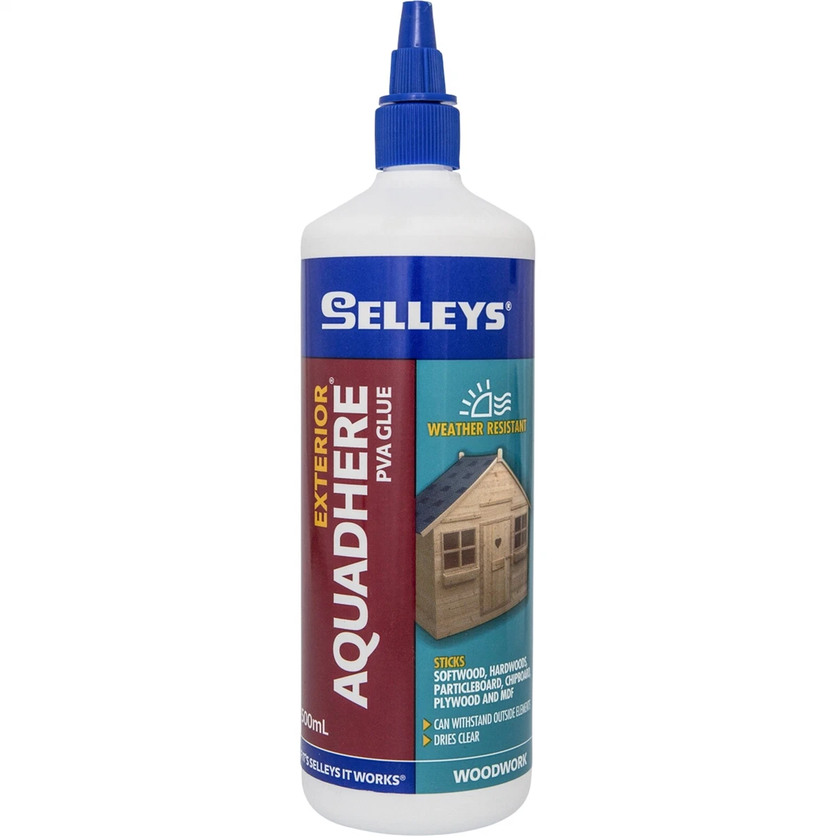 Aquadhere Exterior Wood Glue Weather Proof Dries Clear Bottle 500ml