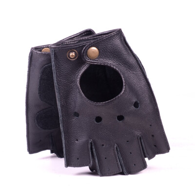 Men's Real Leather Cowhide Unlined Athletic Fingerless Half Finger Short Gloves