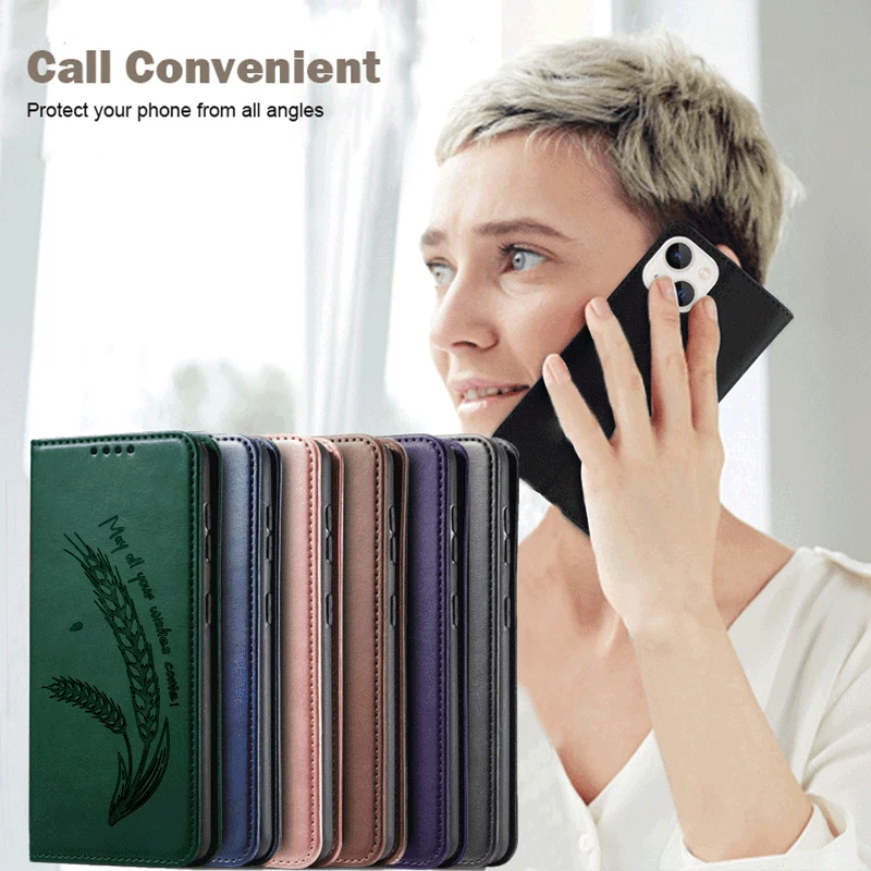 Leather Flip Wheat Wallet Phone Case for Xiaomi Redmi 14C A3 A5 Note 14 13 12 - Image 3 of 4