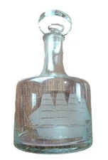 1970's Etched Crystal Sailing Ship Zeitgeist Liquor Decanter