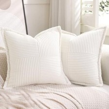 Corduroy Throw Pillow Covers Set of 2 Boho Decorative Cream White 16 16
