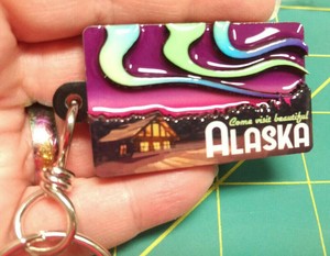 Alaska-KeyChain-Come-Visit-Beautiful-Alaska-Cabin-scene-one-side-layered