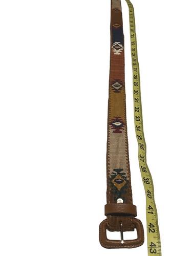 Southwestern Belt Size 38 Brown Leather Multicolor 90’s Western Aztec Comfort - Picture 4 of 19