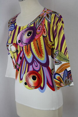 Damen Pullover Oberteil Pulli bunt Blumen Perlen Viskose IMAGINI Gr.36,38,40,42