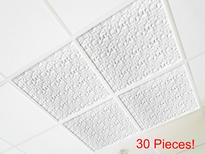 Grid System Drop In, 24'' x 24'', PVC, Suspended Ceiling Tiles, OPAL White, 30 Pcs