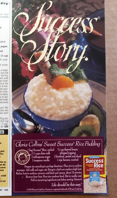 1993 print ad - Success rice pudding Gloria Collins recipe Riviana advertising