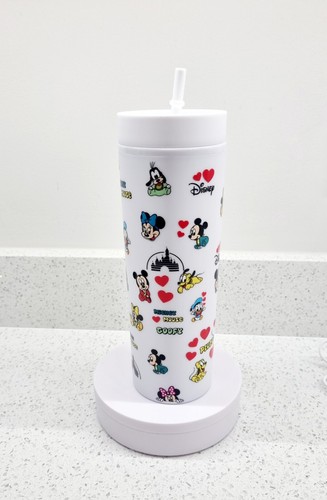 Disney Skinny Tumbler Mickey Minnie Goofy Tall 20oz Double Walled With Straw. - Picture 4 of 4