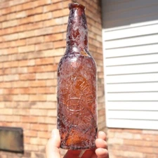 Antique Specimen Chas M Meyer Ironton Ohio Pint Beer Bottle Amber As Is