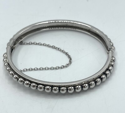 Vintage Whiting & Davis Silver-Tone Hinged Bangle beaded Bracelet